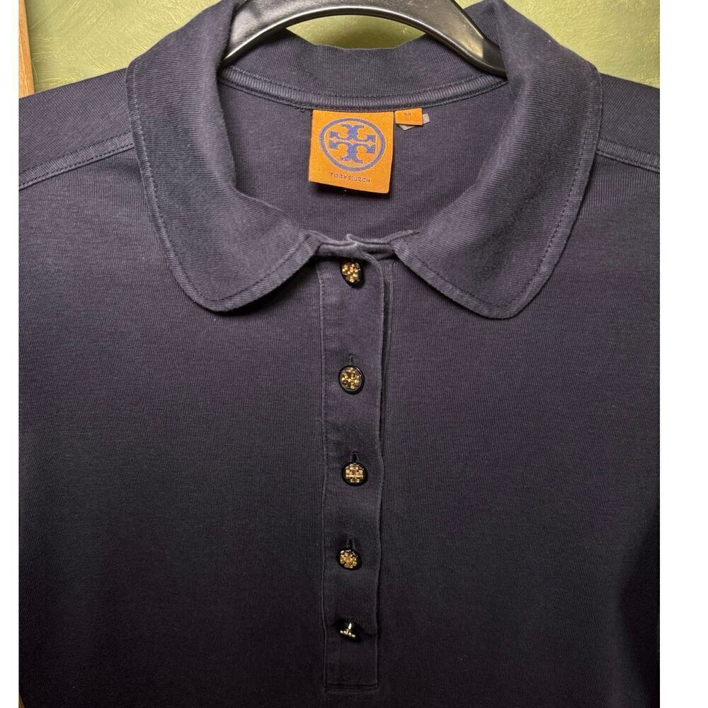Tory Burch Lennox Polo Five Button Cotton Short Sleeve Navy Size Medium - Picture 8 of 11